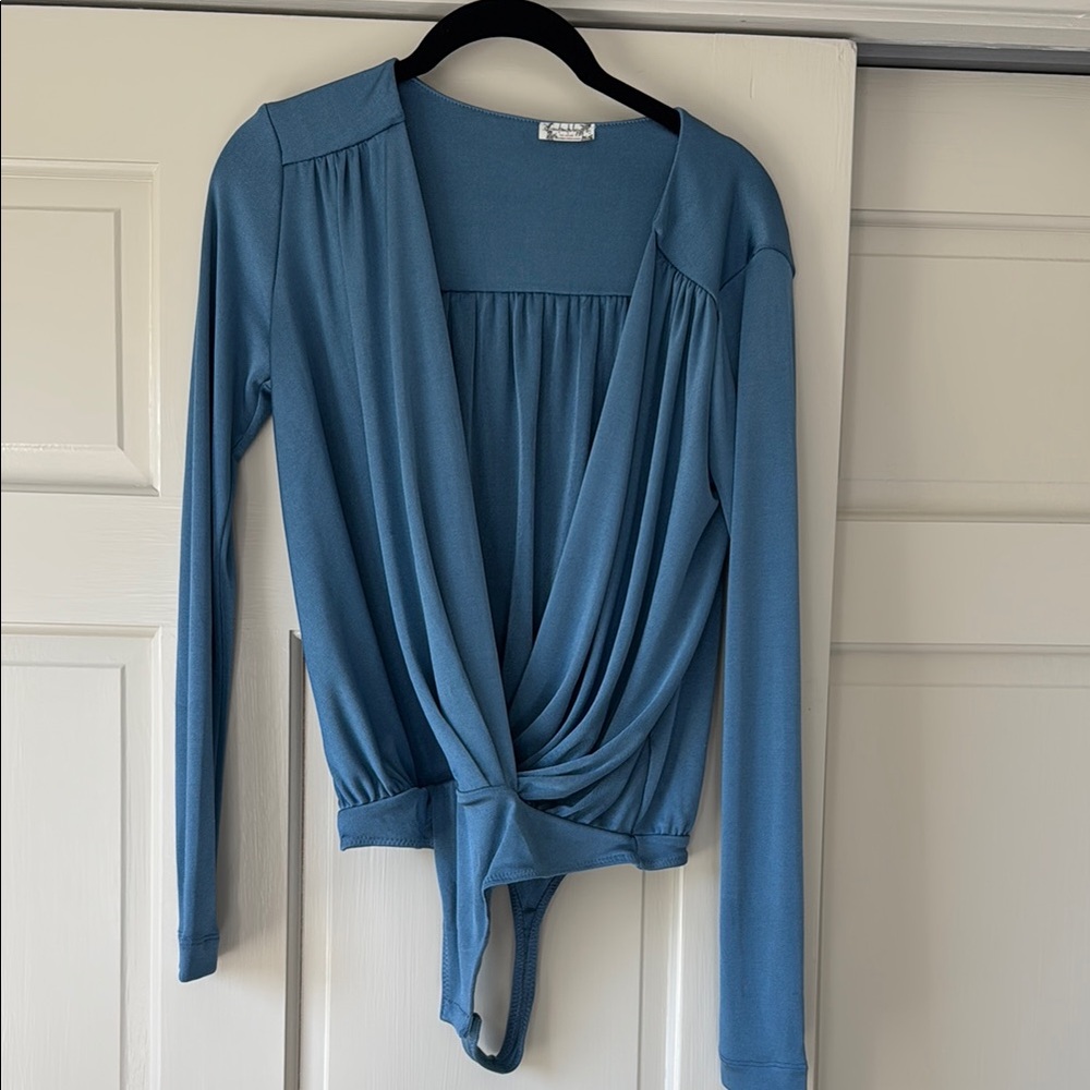 Free People Light Blue Long Sleeve Bodysuit